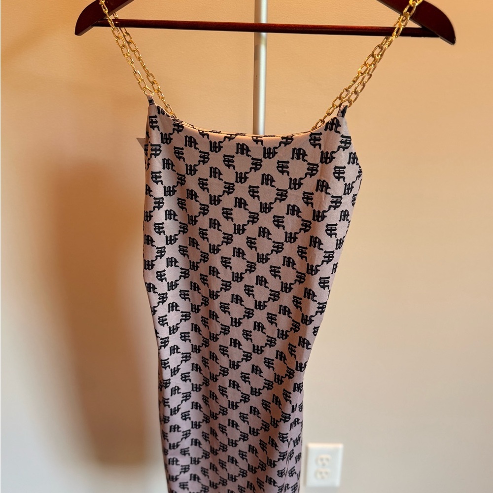 Gray and black Slip Dress with Spaghetti gold chainStraps